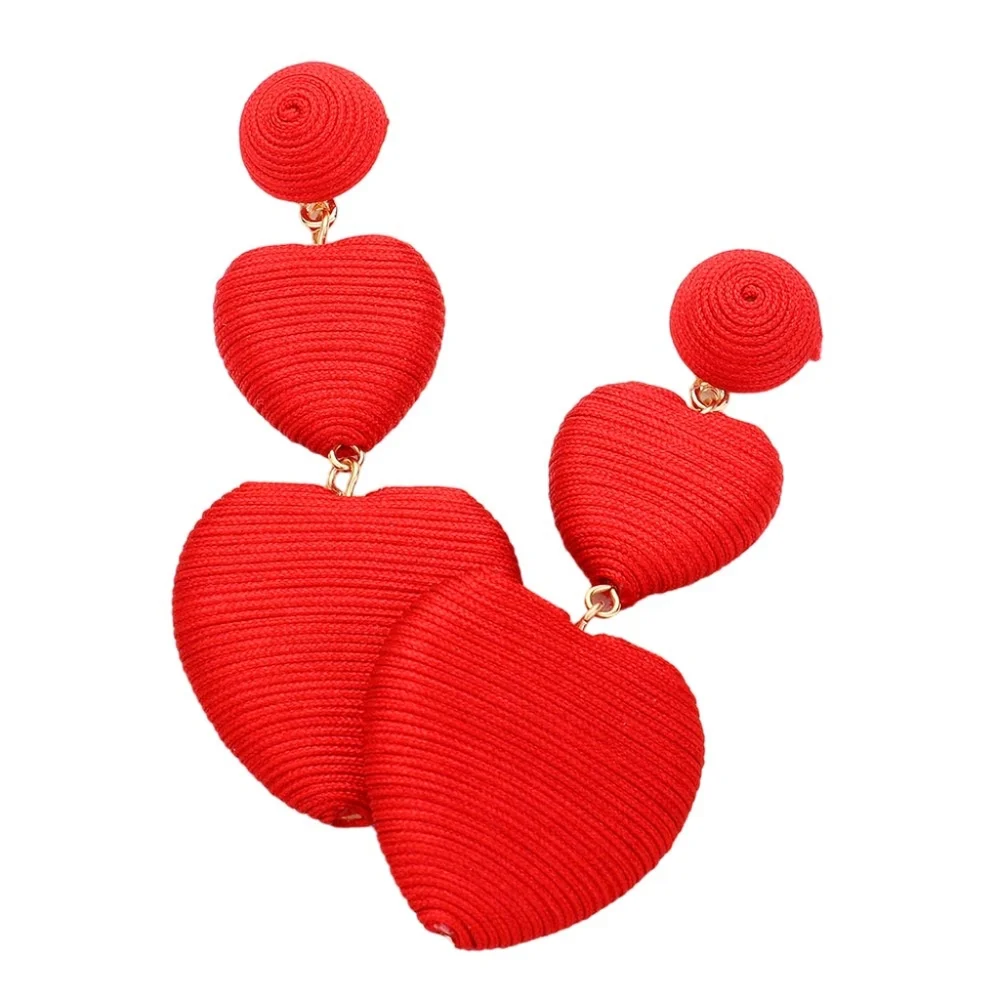 Double Heart Red Drop Earrings